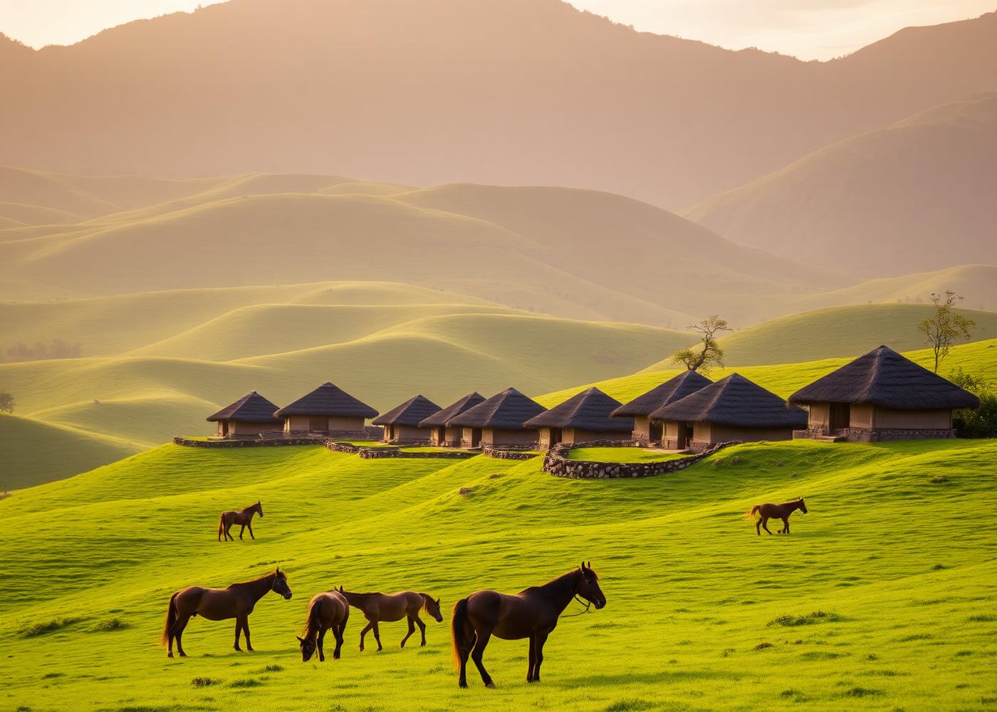 Sumba landscape with traditional houses